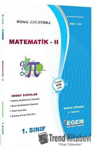 1. Sınıf 2. Yarıyıl Konu Anlatımlı Matematik 2 - Kod 1162 Egem Eğitim 