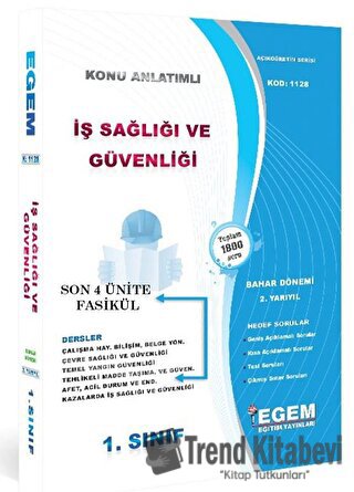 1. Sınıf İş Sağlığı ve Güvenliği (Bahar Dönemi), Kolektif, Egem Eğitim