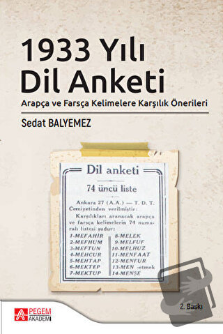 1933 Yılı Dil Anketi - Sedat Balyemez - Pegem Akademi Yayıncılık - Fiy