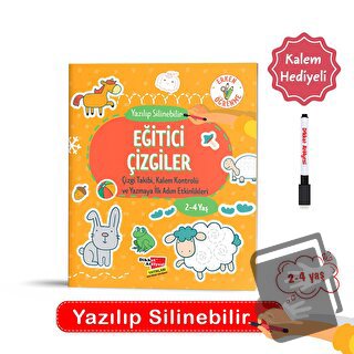 2- 4 Yaş Yaz Sil Eğitici Çizgiler Etkinlik Kitabı - Kolektif - Dikkat 