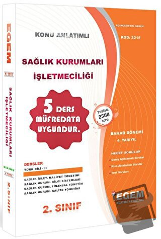 2. Sınıf 4. Yarıyıl Konu Anlatımlı Sağlık Kurumları İşletmeciliği - Ko