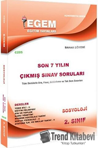 2. Sınıf Sosyoloji Çıkmış Sınav Soruları, Kolektif, Egem Eğitim Yayınl