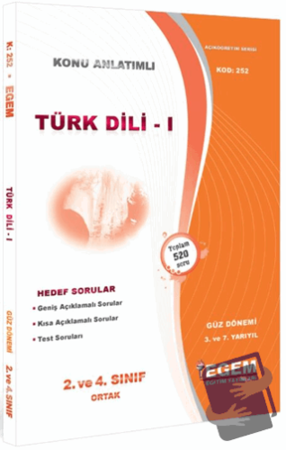 2. ve 4. Sınıf Ortak 3. ve 7. Yarıyıl Türk Dili 1 Konu Anlatımlı Soru 