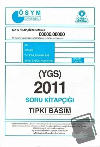 2011 YGS ÖSYM Tıpkı Basım Soru Kitapçığı - Kolektif - Örnek Akademi - 