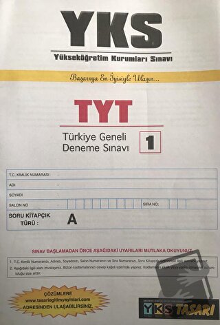 2023 YKS TYT Türkiye Geneli Deneme Sınavı 1 - Kolektif - Tasarı Eğitim