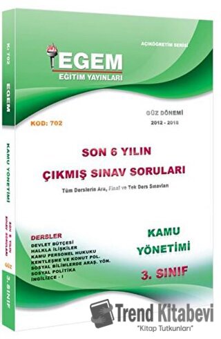 3. Sınıf 5. Yarıyıl Kamu Yönetimi Son 6 Yılın Çıkmış Sorular (Kod 702)