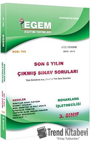 3. Sınıf 5. Yarıyıl Konaklama İşletmeciliği Güz Dönemi Çıkmış Sınav So