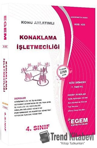 4. Sınıf 7. Yarıyıl Konaklama İşletmeciliği Hedef Sorular (Kod 420), K