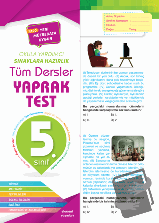 5. Sınıf Tüm Dersler Yaprak Test - Kolektif - 4 Element Yayınları - Fi