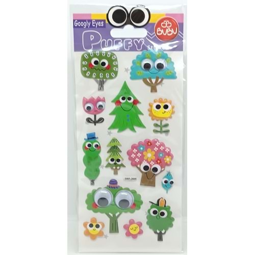 Bu-Bu Googly Eyes Puffy Stıcker Ağaçlar 9X21 Bubu-Swp-2606 - - Bu-Bu -