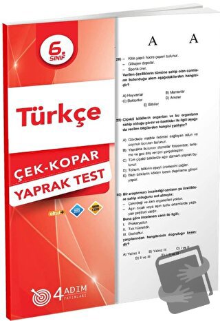 6. Sınıf Türkçe Çek Kopar Yaprak Test - Kolektif - 4 Adım Yayınları - 