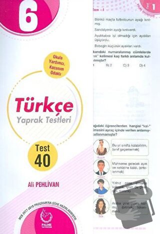 6. Sınıf Türkçe Yaprak Testleri - Ali Pehlivan - Palme Yayıncılık - Fi