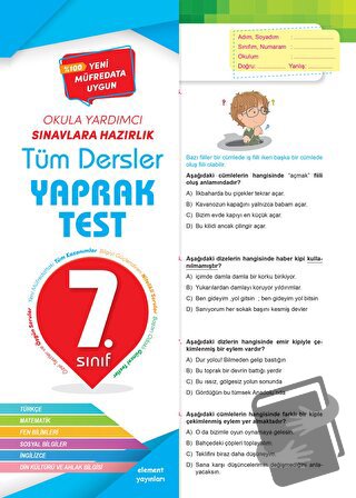 7. Sınıf Tüm Dersler Yaprak Test - Kolektif - 4 Element Yayınları - Fi