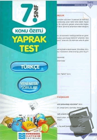 7. Sınıf Türkçe Konu Özetli Yaprak Test - Kolektif - Evrensel İletişim