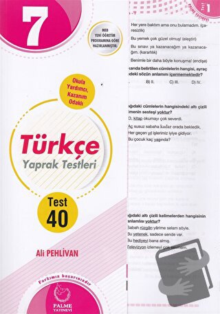 7. Sınıf Türkçe Yaprak Testleri - Ali Pehlivan - Palme Yayıncılık - Fi