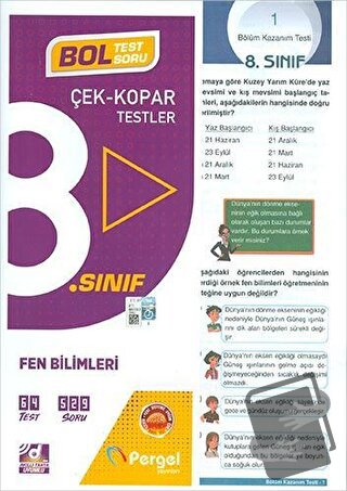 8. Sınıf 2022 Fen Bilimleri Çek Kopar Test (44 Bt-20 Üt) - Kolektif - 