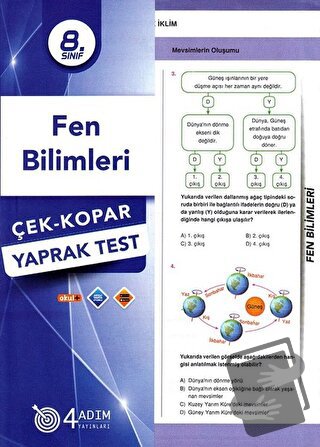 8. Sınıf Fen Bilimleri Çek-Kopar Yaprak Test - Kolektif - 4 Adım Yayın