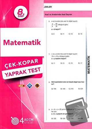 8. Sınıf Matematik Çek-Kopar Yaprak Test - Kolektif - 4 Adım Yayınları