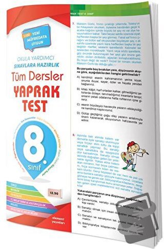 8. Sınıf Tüm Dersler Yaprak Test - Kolektif - 4 Element Yayınları - Fi