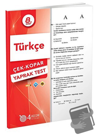 8. Sınıf Türkçe Çek-Kopar Yaprak Test - Kolektif - 4 Adım Yayınları - 