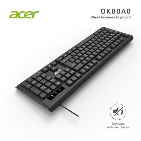 Acer Oak-0A0 Siyah Kablolu Sessiz Tuşlu Klavye (Caps Lock) (Kablo Uzun