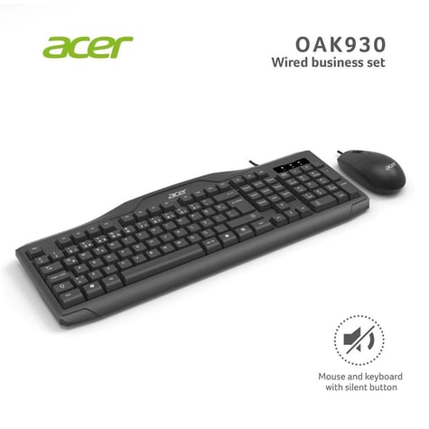 Acer Oak-930 Kablolu Sessiz Tuşlu Klavye Moue Set Siyah (Klavye 1,40Cm