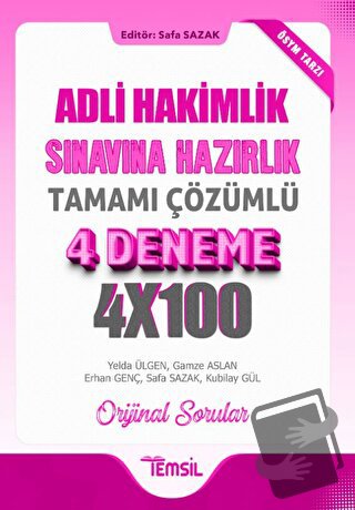 Adli Hakimlik Sınavına Hazırlık Tamamı Çözümlü 4 Deneme - Kubilay Gül 