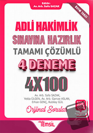 Adli Hakimlik Sınavına Hazırlık Tamamı Karekod Çözümlü 4 Deneme - Safa