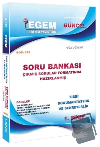 AÖF 1. Sınıf Tıbbi Dökümantasyon ve Sekreterlik Güz Dönemi 1. Yarıyıl 