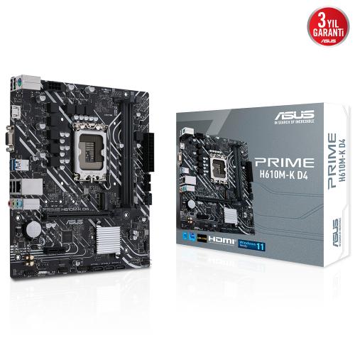 Asus Prime H610M-K D4 12.Nesil Intel H610 Soket 1700 Ddr4 3200Mhz Matx