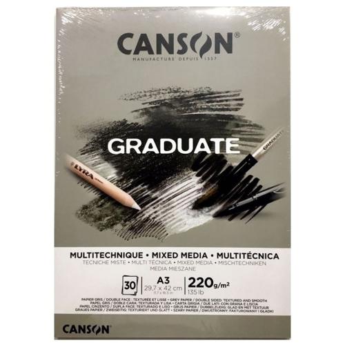 Canson Çizim Bloğu Graduate Mıx Medıa Gri 30 Syf A3 220 Gr - - Canson 