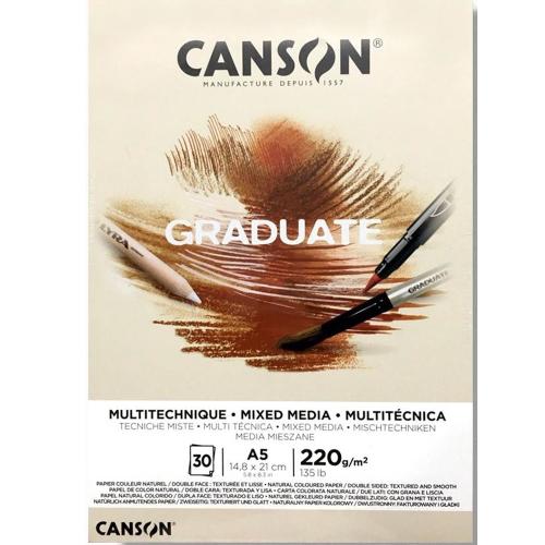 Canson Çizim Bloğu Graduate Mıx Medıa Natural 30 Syf A5 220 Gr - - Can