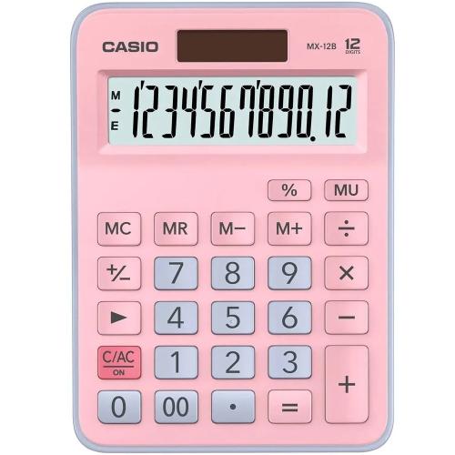 Casio Hesap Makinesi Masa Üstü 12 Hane Açık Pembe+Açık Mavi L Mx-12B-P