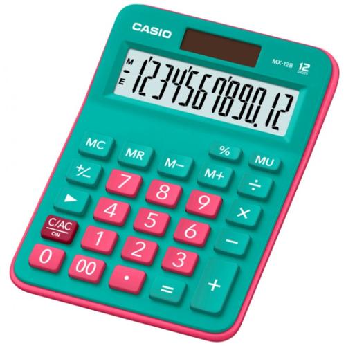 Casio Hesap Makinesi Masa Üstü 12 Hane Yeşil+Pembe Mx-12B-Gnrd - - Cas