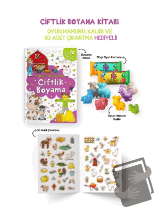 Çiftlik Boyama Kitabı - Oyun Hamuru, Oyuncak ve Çıkartma Hediyeli - Bi