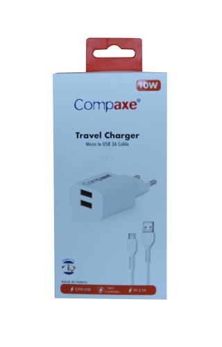 Compaxe Cta-521Dmu 5V 2.1A 10W 2Usb 1Mt Usb 3.0 Ev Şarj+ Mikro Şarj Ka