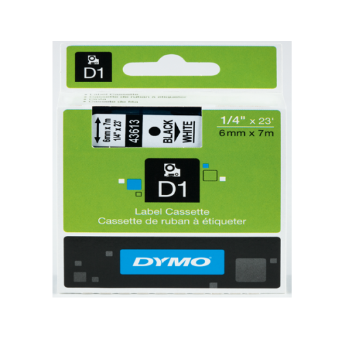 Dymo D1 Şerit Standart 6 Mmx7 Mt Beyaz Üzerine Siyah 43613 - - Dymo - 