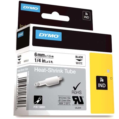 Dymo Rhinopro Isıyla Küçülen Şerit 6 Mmx1,5 M Beyaz/Siyah 18051 - - Dy