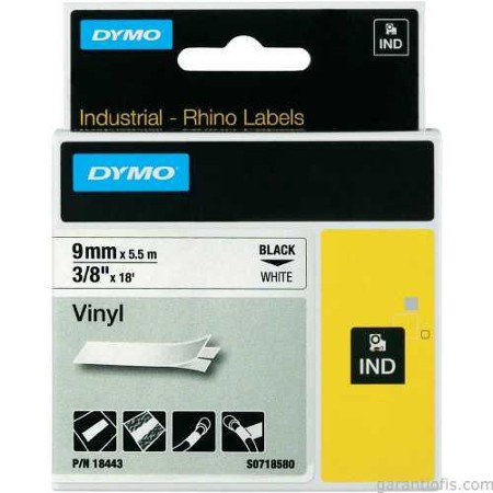 Dymo Rhinopro Renkli Vinil 9Mmx5,5M Siyah-Beyaz Şerit 18482 - - Dymo -