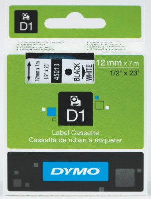 Dymo S0720530 D1 Yedek Şerit, 12 Mm X 7 Mt, Beyaz- Siyah (45013) - - D