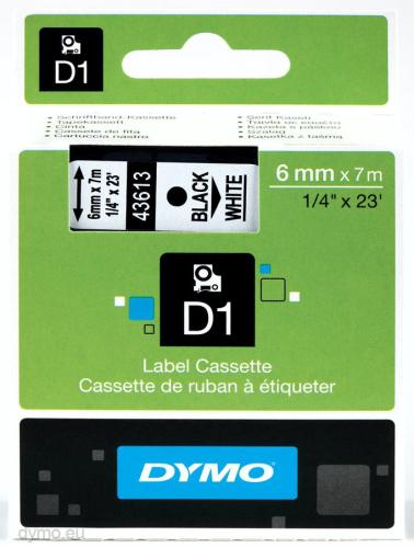 Dymo S0720780 D1 Yedek Şerit, 6 Mm X 7 Mt, Beyaz- Siyah (43613) - - Dy