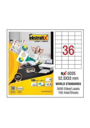 Ekstrafix Laser Etiket 100 Yp 52,5X33 Laser-Copy-Inkjet Fix-5035 - - E