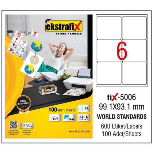 Ekstrafix Laser Etiket 100 Yp 99.1X93.1 Laser-Copy-Inkjet Fix-5006 - -