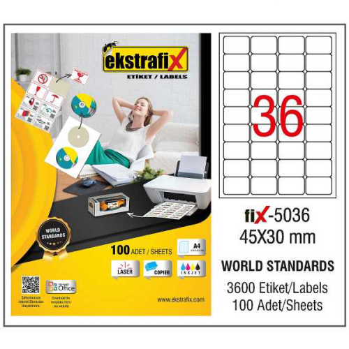 Ekstrafix Laser Etiket 100 Yp 45X30 Laser-Copy-Inkjet Fix-5036 - - Eks