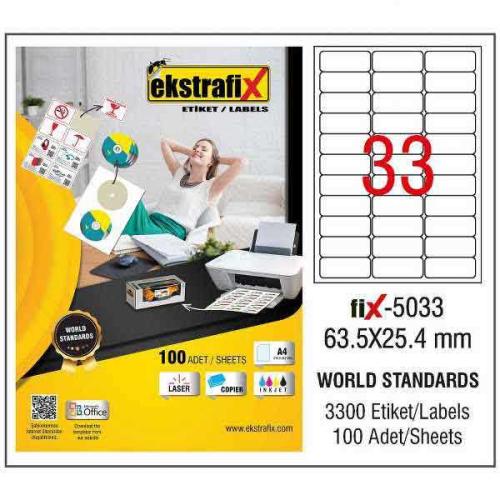 Ekstrafix Laser Etiket 100 Yp 63,5X25,4 Laser-Copy-Inkjet Fix-5033 - -