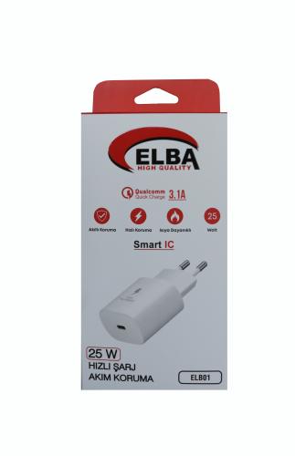 Elba Elb01-25Wpd Beyaz 25W Şarj Kafa Type Usb-C Pd3.0-Qc4.0(Akım Korum