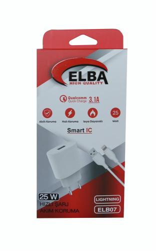 Elba Elb07-Usb-25Wıos Beyaz 25W Usb Ev Şarj Kafa+ Usb 1Mt Lightning Ka