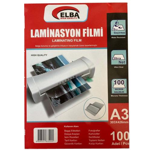 Elba Laminasyon Filmi A3 100 Mıc 303X426 - 100'lü Paket - - Elba - Fiy