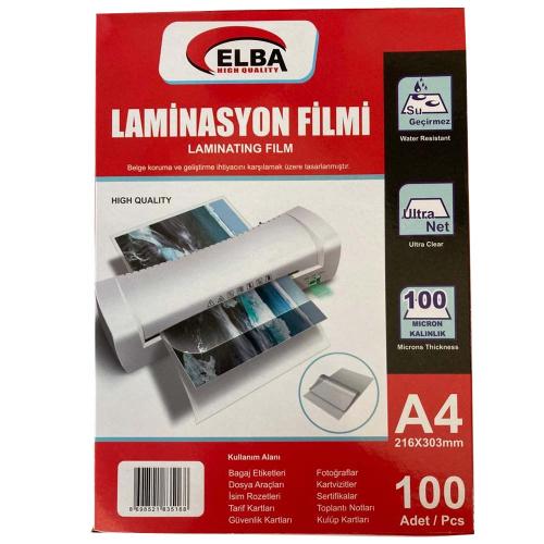 Elba Laminasyon Filmi A4 100 Mıc 216X303 - 100'lü Paket - - Elba - Fiy