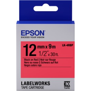 Epson Lk-4Rbp Pastel Kırmızı Üzeri Siyah 12Mm 9Metre Etiket - - Epson 